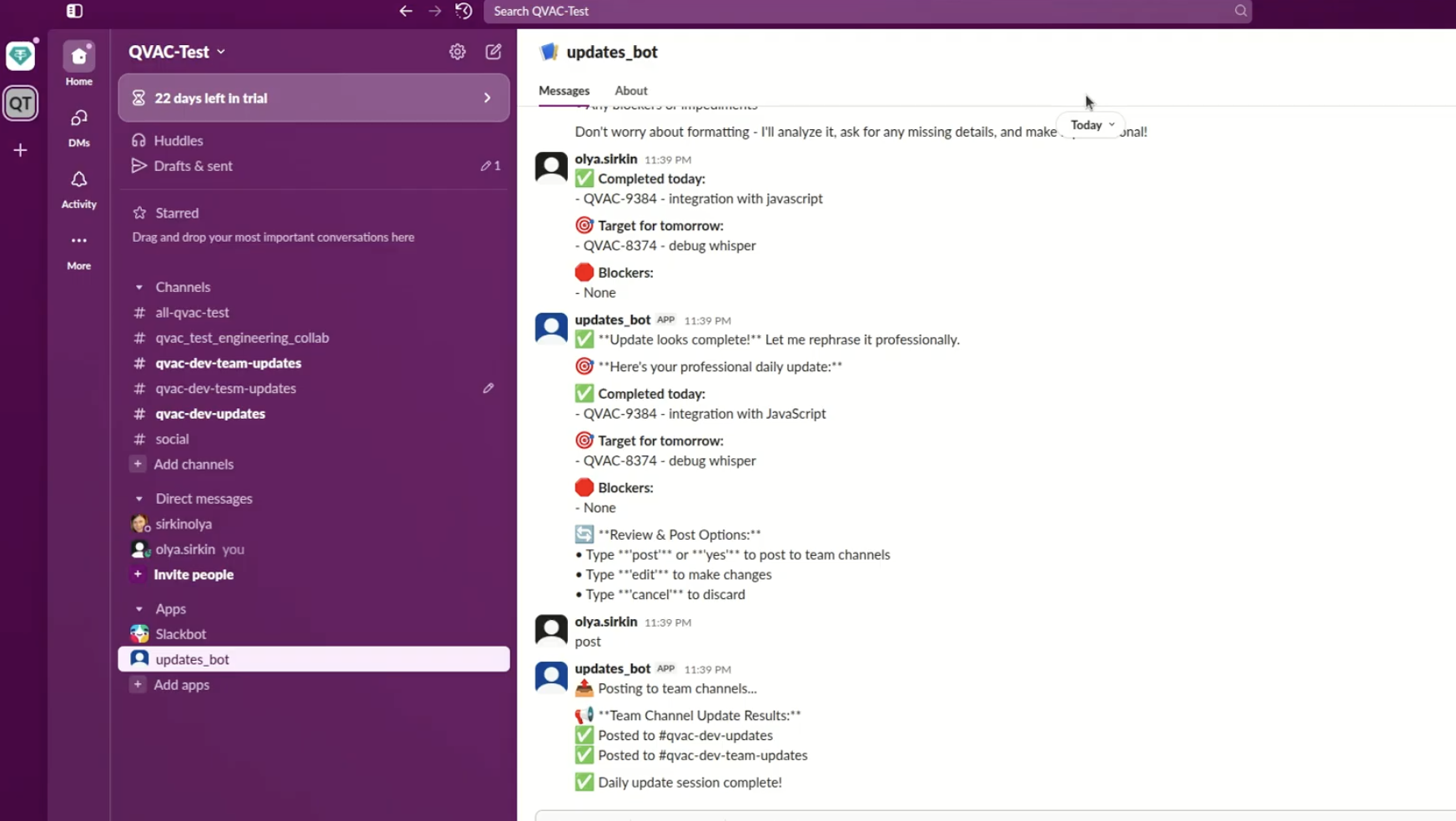 Daily Updates Slack Bot